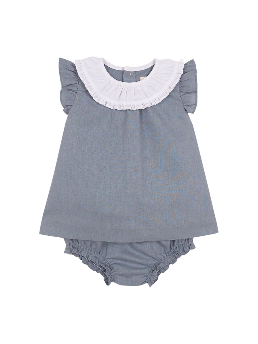 Vestido Cuello Contraste Gris