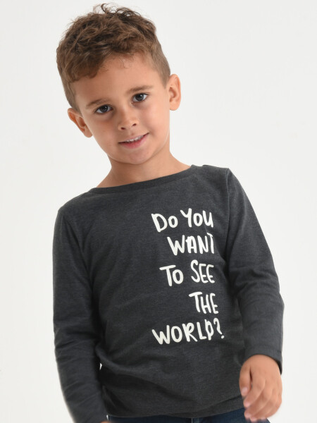 Camiseta manga larga estampada Gris Melange Oscuro