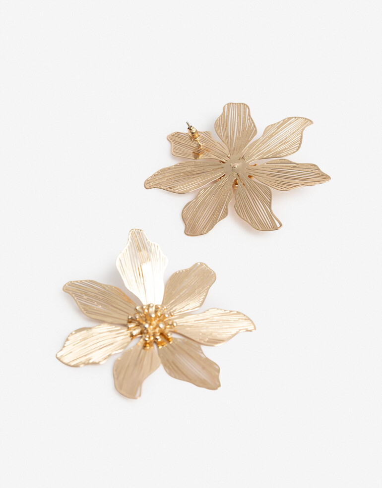 Aros Colgantes Cortos Metal Aros Colgantes Flor Metal - Plateado Rodio