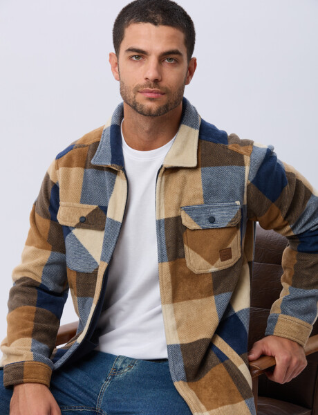 CAMPERA POLAR A CUADROS Azul