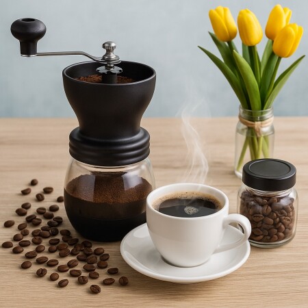 MOLINILLO DE CAFE MANUAL CON RECIPIENTE NEGRO