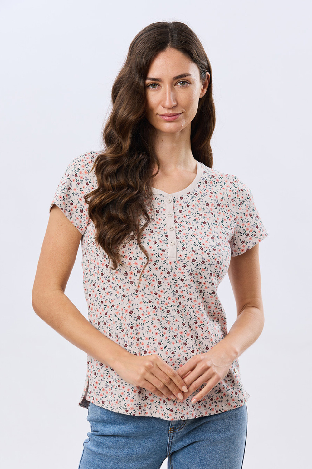 REMERA ESTAMPADA DE ALGODÓN Beige Melange