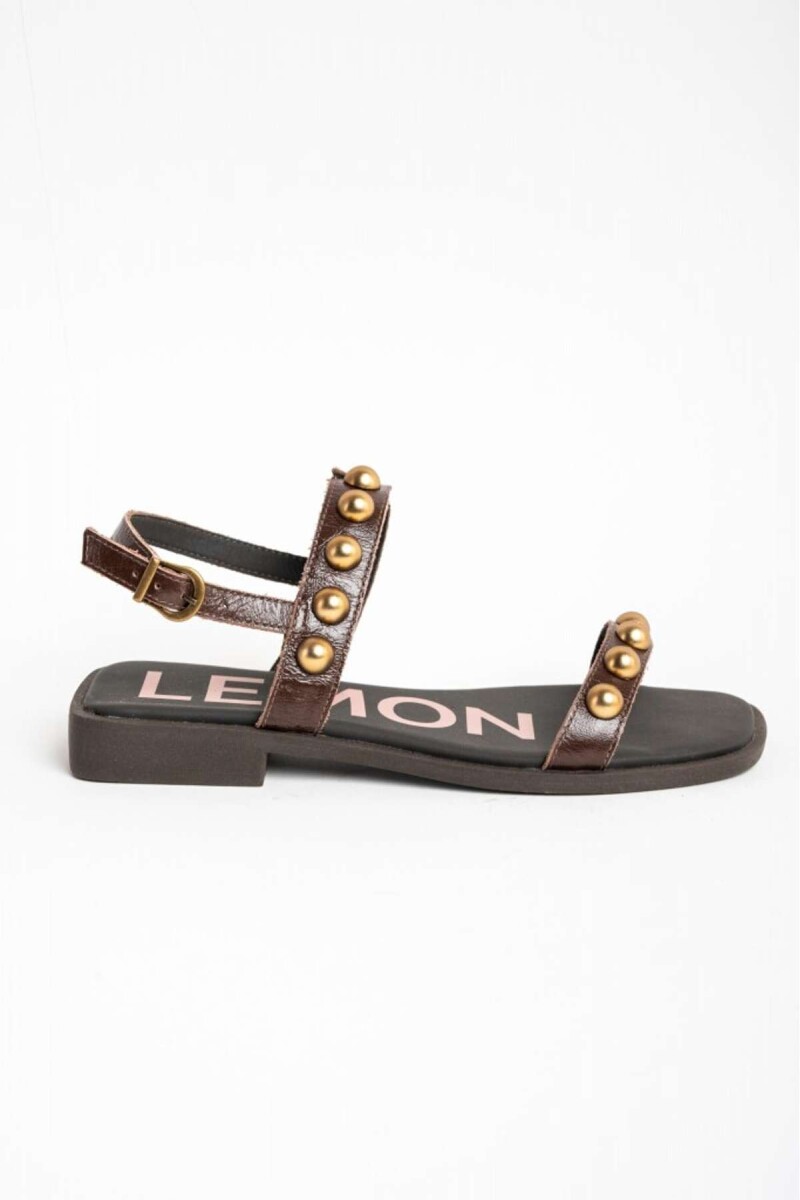 Sandalias De Cuero Con Tachas - Chocolate 