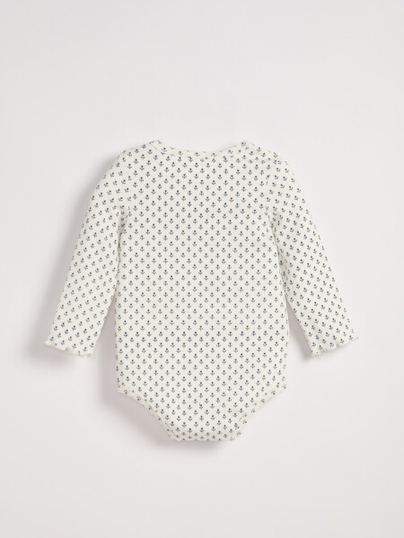 Body Manga Larga Rib Estampado Flores Blanco