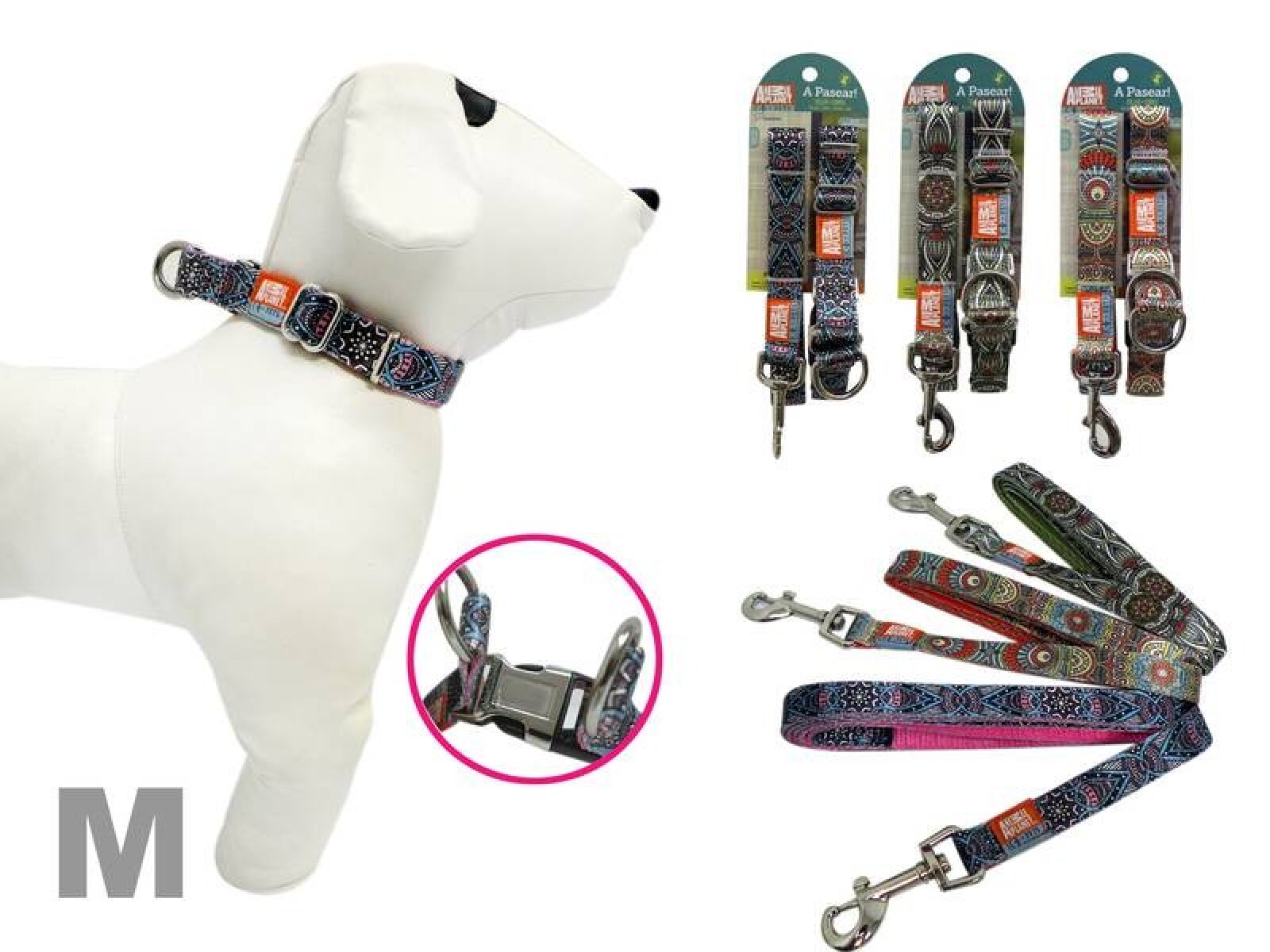 COLLAR + CORREA PARA MASCOTAS, DISEÑOS VARIOS M 