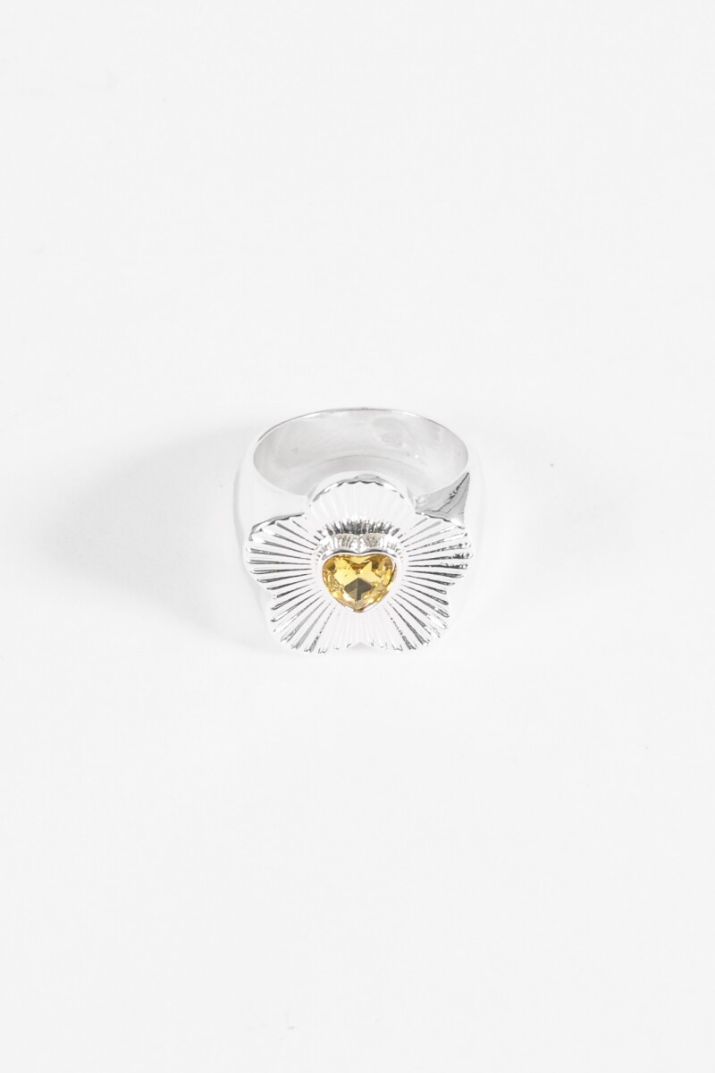 Anillo flor piedra plateado