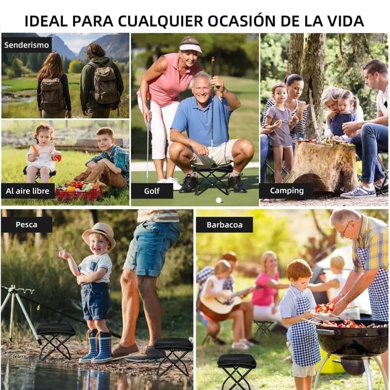 Asiento Plegable Portátil Tipo Cartera – Camping, Pesca, Picnic NEGRO