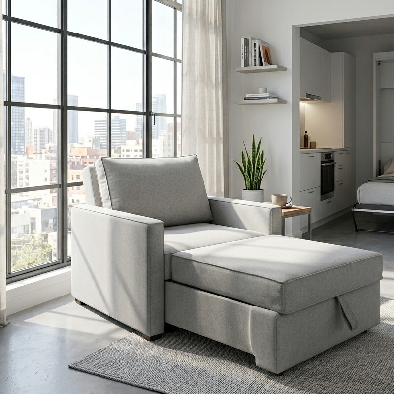 Sofá Cama de una plaza Gris Claro