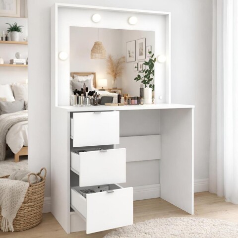 Tocador de Maquillaje Vanity con Espejo 3 Cajones y Porta Lámparas - Blanco Tocador de Maquillaje Vanity con Espejo 3 Cajones y Porta Lámparas - Blanco