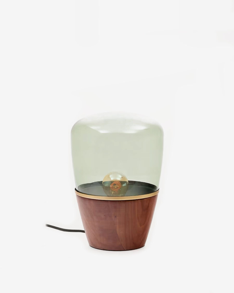 Lámpara de mesa Silex de chapa de nogal y cristal verde 