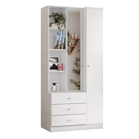 ROPERO 2 PUERTAS GUARDARROPA ARMARIO PLACARD CLOSET CON ESPEJO Y ESTANTES BLANCO