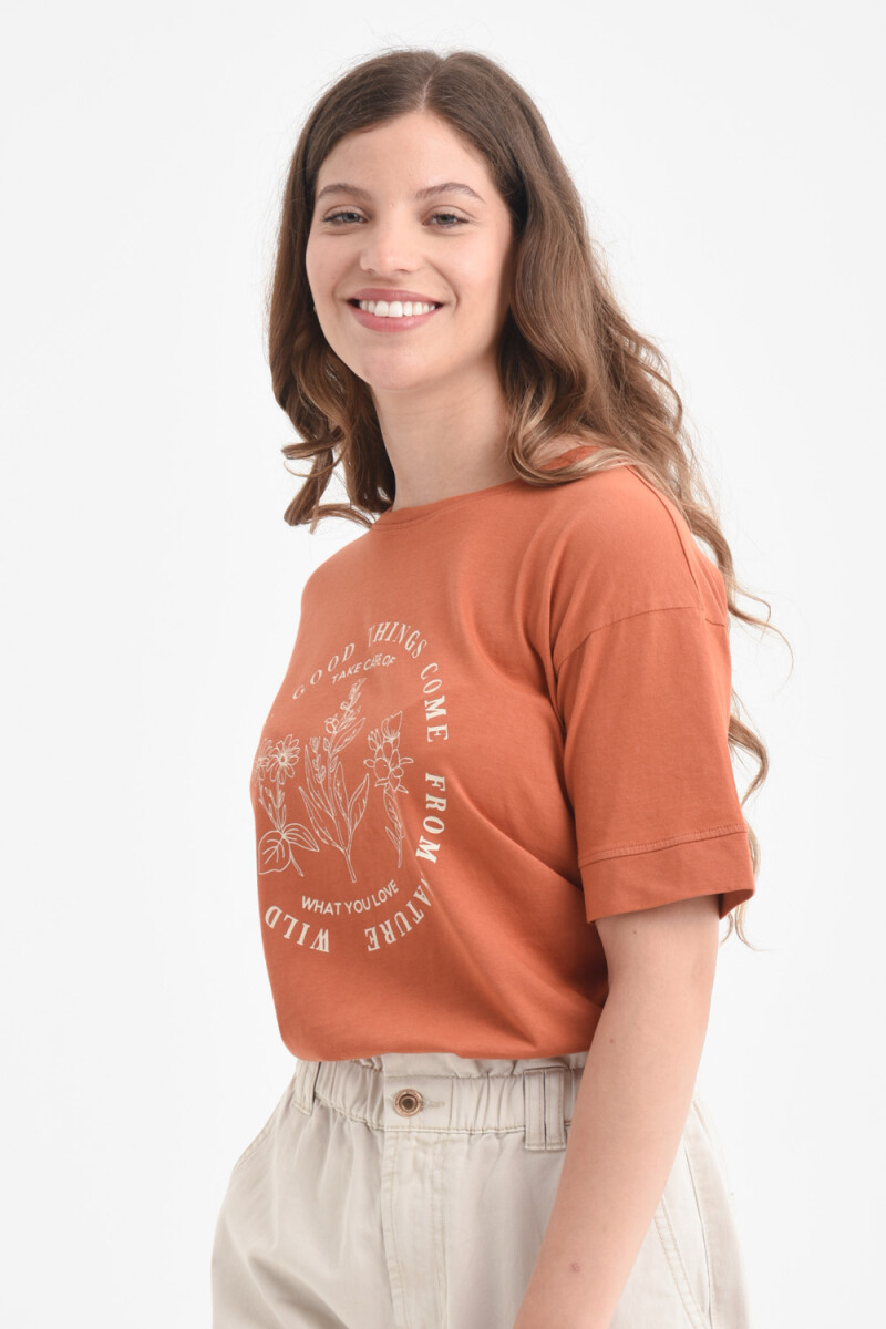 Camiseta manga corta estampada algodón orgánico Marrón