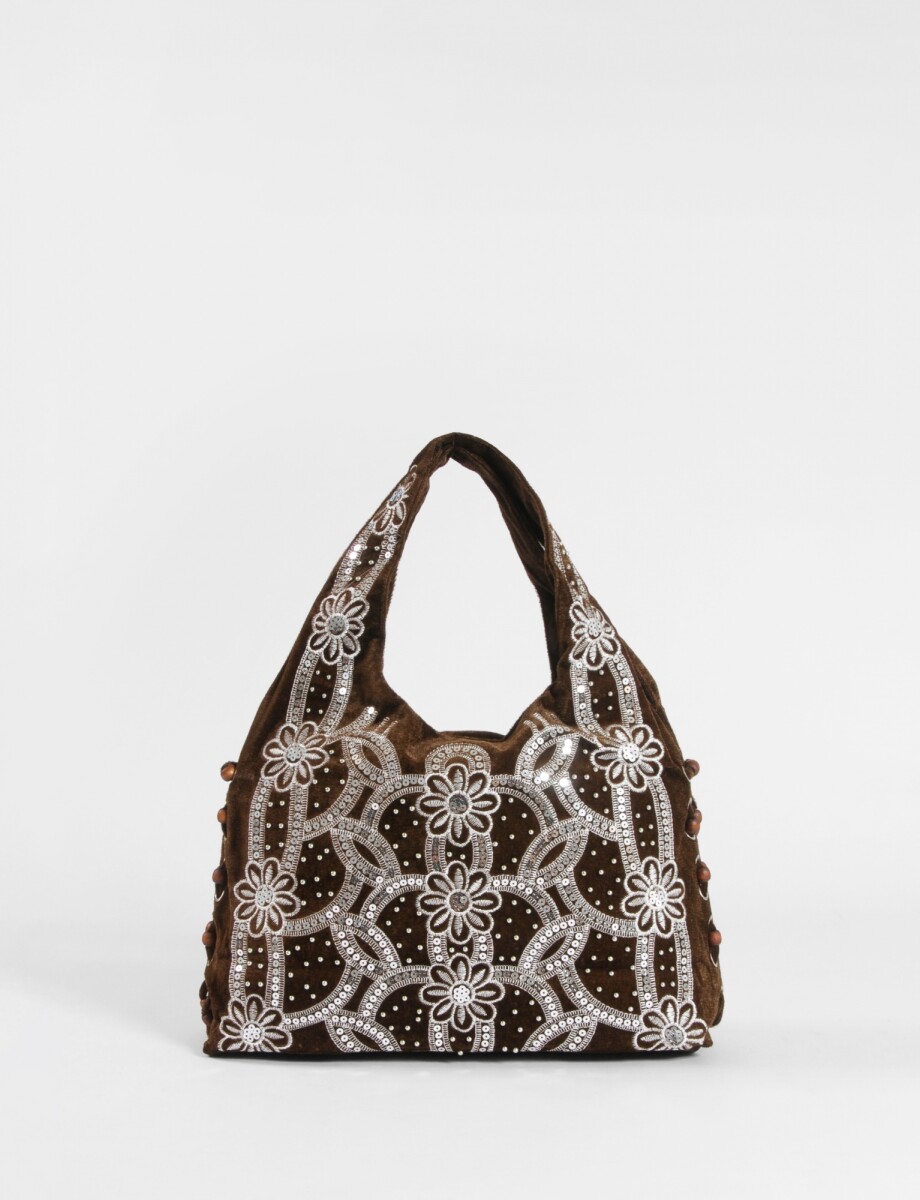 Cartera de fiesta mostacillas flor - marrón 