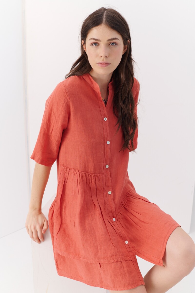 VESTIDO LINO STEP CORAL