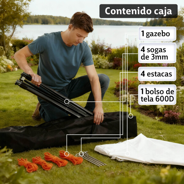 Gazebo Plegable 3x3 M Auto armable Toldo Playa Jardin Carpa Tela 600d IMBACK Color Blanco Gazebo Plegable 3x3 M Auto armable Toldo Playa Jardin Carpa Tela 600d IMBACK Color Blanco