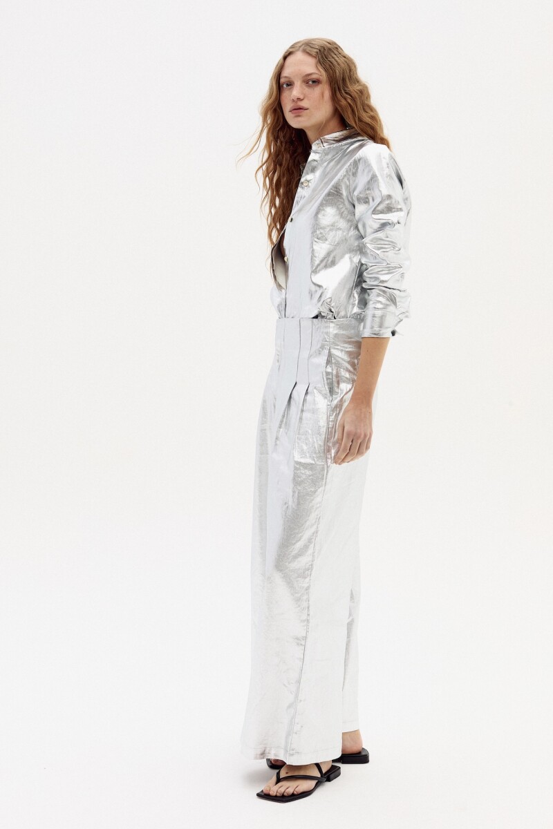 Pantalón Culotte en Lino Metalizado Silver