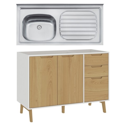 Kit de Cocina Bajo Mesada Melilla Blanco con 3 Puertas de Madera y 2 Cajones y Pileta Tramontina Izquierda Kit de Cocina Bajo Mesada Melilla Blanco con 3 Puertas de Madera y 2 Cajones y Pileta Tramontina Izquierda