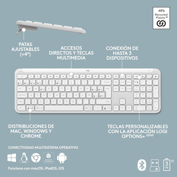 Teclado Logitech K950 Signature Inalámbrico Bluetooth TECLADO LOGITECH K950 SIGNATURE BLANCO