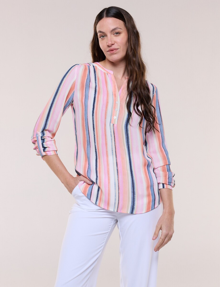 Blusa Gasa Print - Multi/rosa 