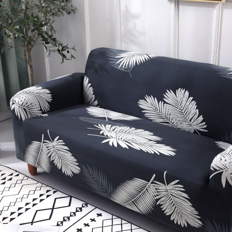 Funda sillón 4 cuerpos estampada Hojas Grises