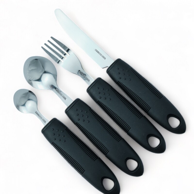 Set Cubiertos Adaptados Artritis, Temblor Manos Negro