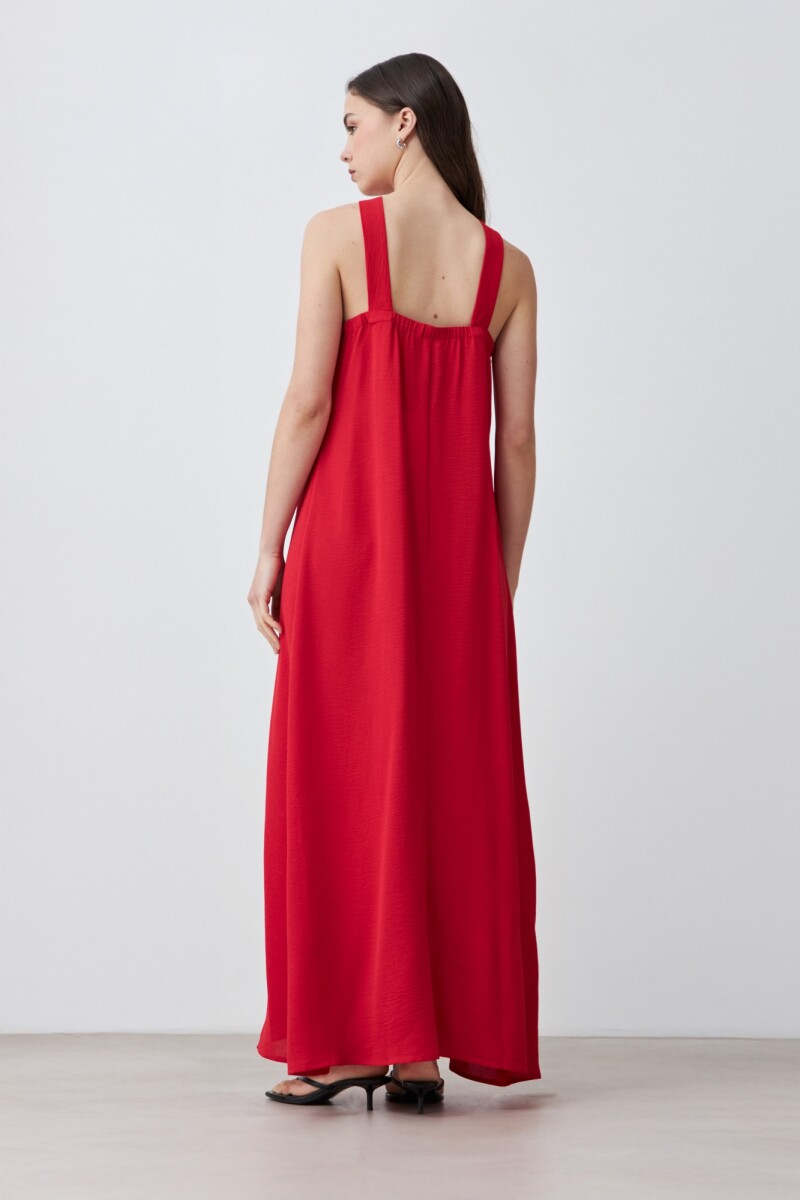 Maxi vestido escote halter rojo