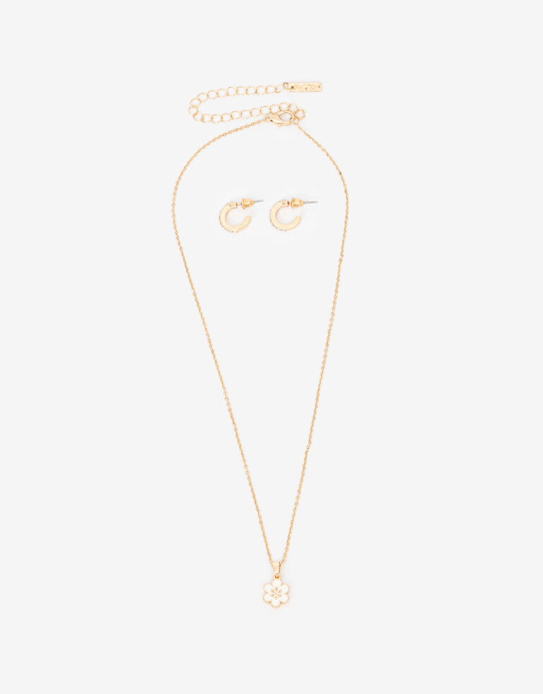 Bijouterie Set Metal Set De Collar Margarita Y Aros Argolla - Dorado