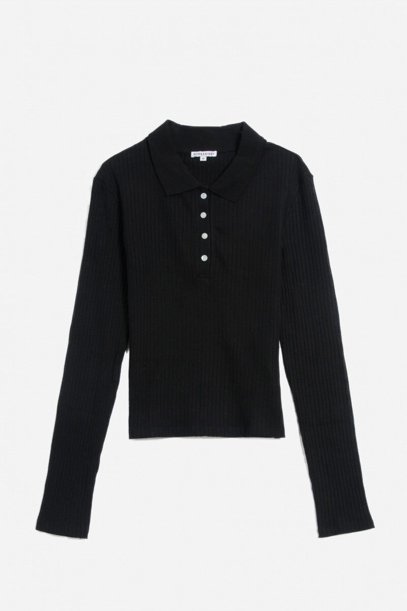 Remera manga larga cuello polo - Negro 