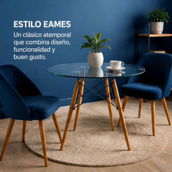 Mesa Comedor ComboHome Eames Redonda Vidrio 90 Cm Premium Transparente