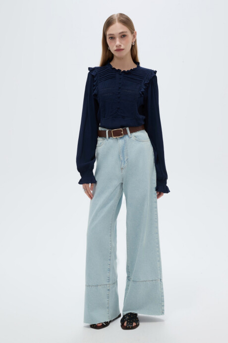 Pantalon Pano Celeste Grisaceo