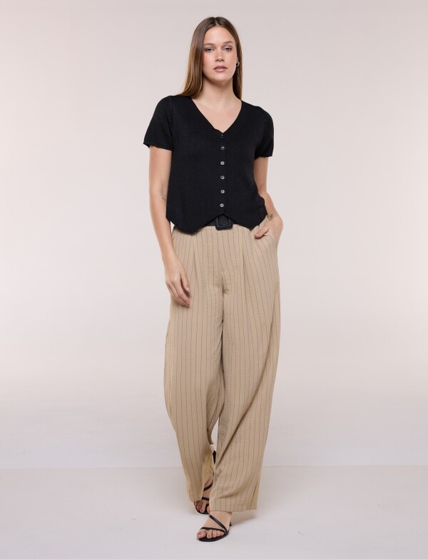 Cardigan Tejido Crop Con Brillo Y Escote V NEGRO