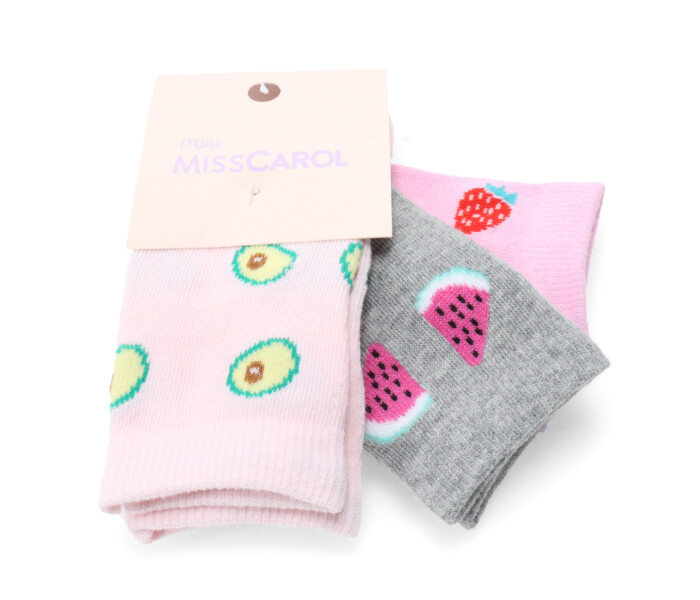 Medias de Niña MINI Miss Carol Media Fruits pack X3 Rosado Claro / Gris / Rosado