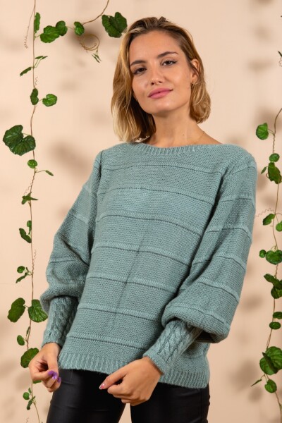 Sweater combinado con puño Verde Claro