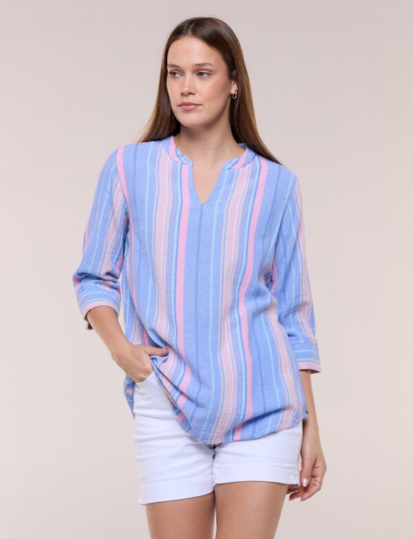 Blusa Con Textura Manga 3/4 MULTI/CELESTE