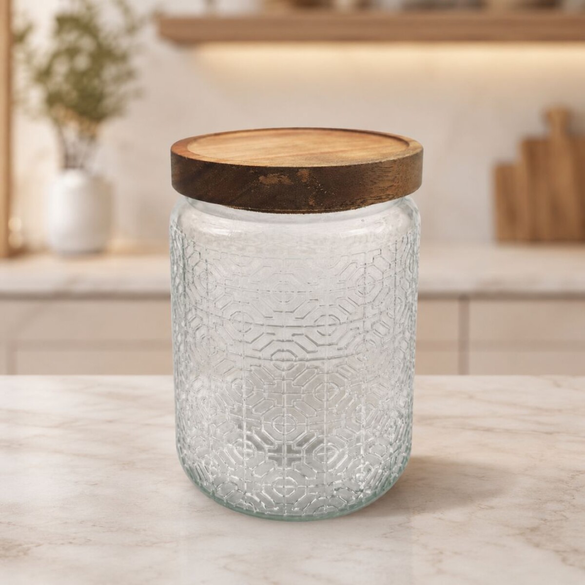 FRASCO 700ML DE VIDRIO CON TAPA WOOD 
