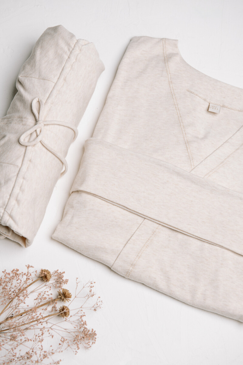 Pack Maternal Aurora – Camisón de Algodón + Bata | Hecho en Uruguay Beige Melange