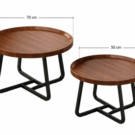 Set 2 Mesas Ratonas Redondas Hierro Living Moderno Marrón