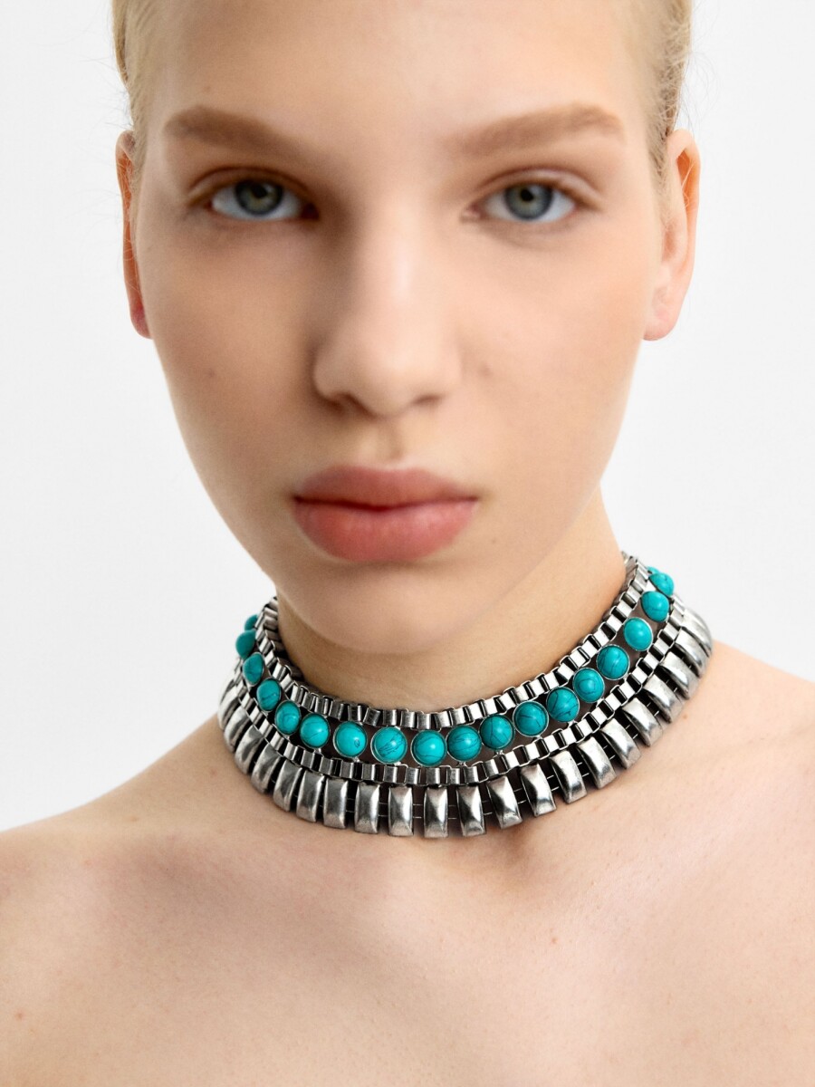 Choker Largo Con Piedras azul