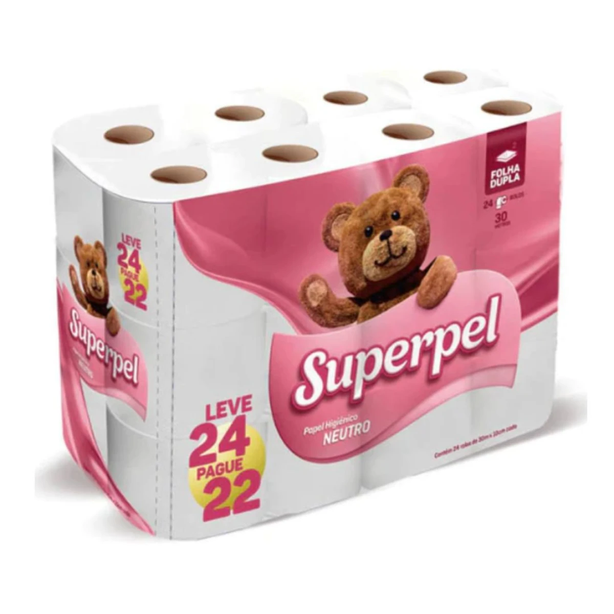 PAPEL HIGIENICO SUPERPEL DOBLE HOJA 30 MT 24 ROLLOS 