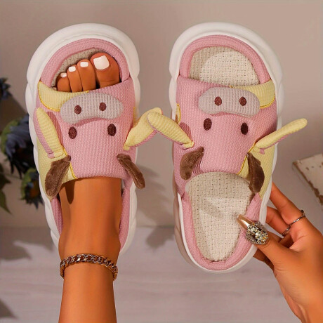 Pantufla Vaca Sandalia Suela Alta Suaves Cómodas Rosa