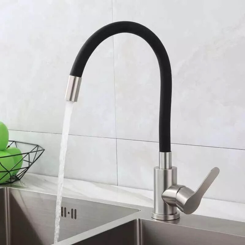 Monocomando flexible para mesada de cocina GRIS Y NEGRO