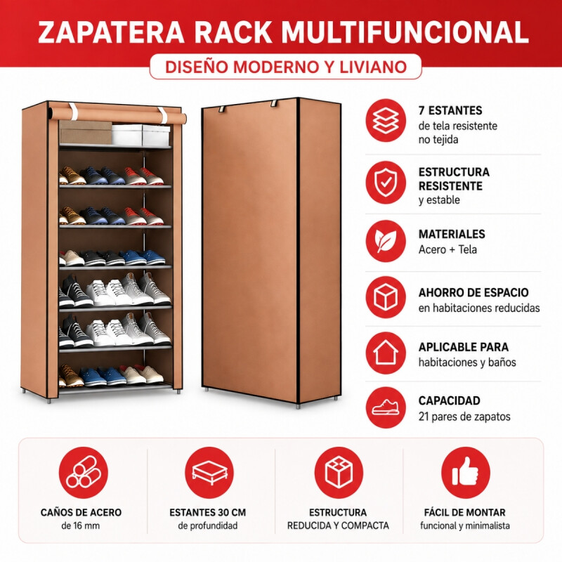 Zapatera de tela MARRON CLARO