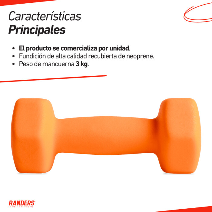 Mancuerna 3KG Revestida De Neopreno Naranja Mancuerna 3KG Revestida De Neopreno Naranja