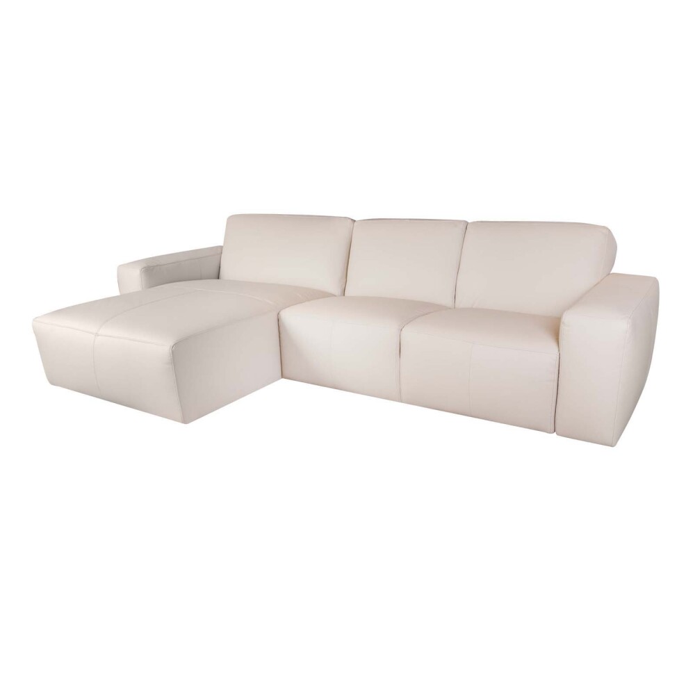 SOFA CON CHAISE MÁS DE 4 CUERPOS CUERO-Y-MADERA NATURAL-BEIGE LOFT ARENA