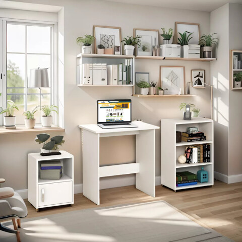 Kit de escritorio con mesa auxiliar y repisa Blanco