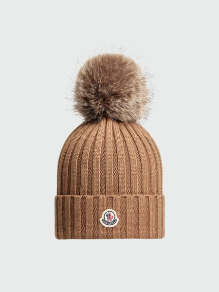 MONCLER - GORRO DE LANA CON POMPON Blanco