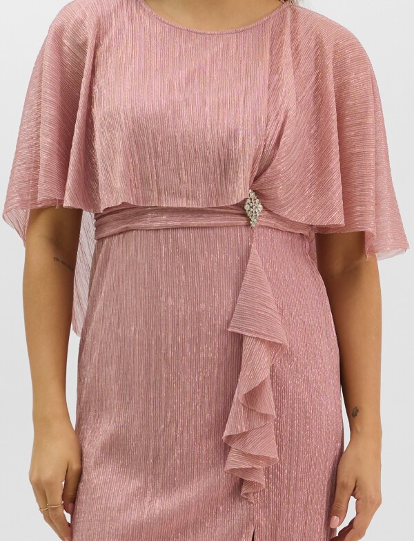 Vestido Con Capa Fluida & Detalle En Cintura ROSA