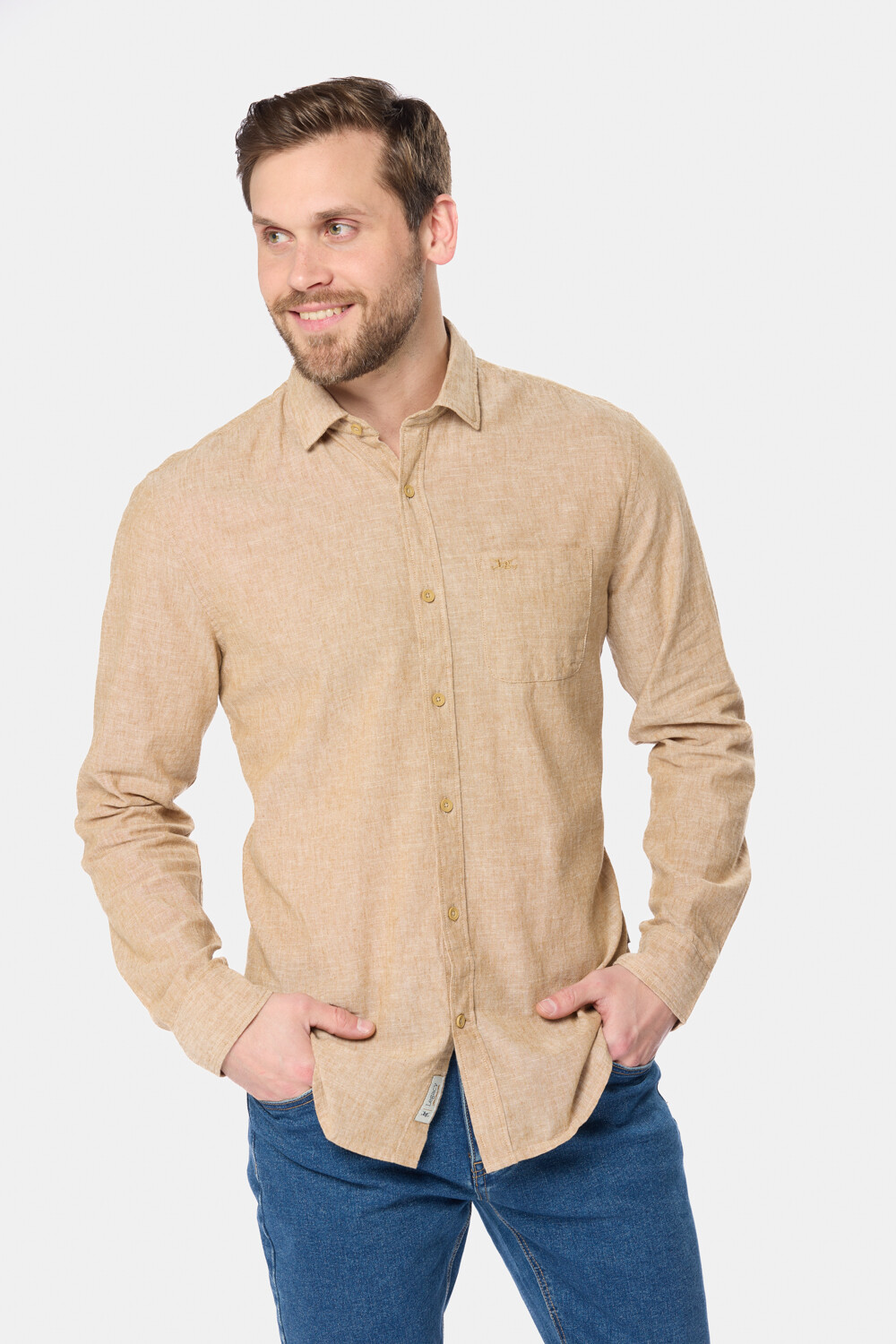 CAMISA DE LINO Camel