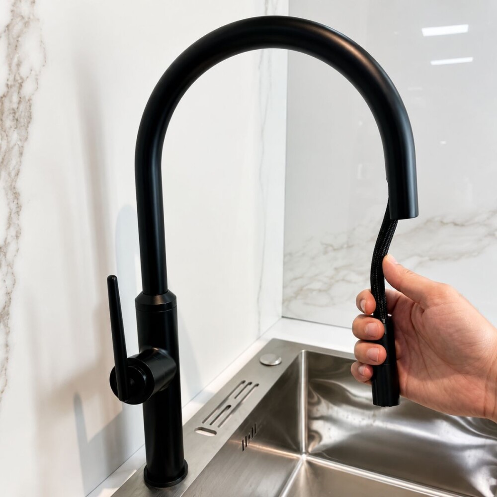 Grifería de cocina Monocomando de mesada extensible Negro Mate Grifería De Cocina Monocomando De Mesada Extensible Negro Mate