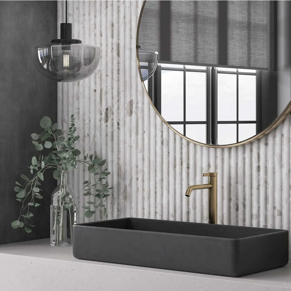 PORCELANATO FLUTED TERRAZO WHITE "A" 40X120 CM Porcelanato Fluted Terrazo White "a" 40x120 Cm